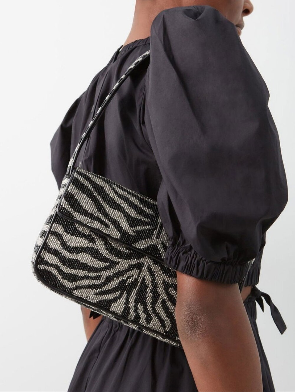Staud tommy beaded bag, zebra print